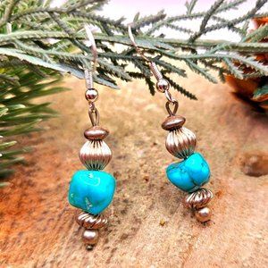 Beautiful Nature Turquoise Raw Stone Sterling S925 Dangle Earring